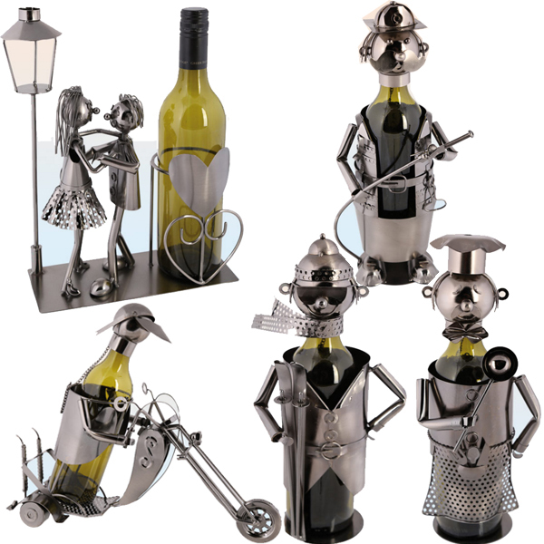 METAL BOTTLE WINE HOLDER ORNAMENT DECOR KITCHEN GIFT NOVELTY RACK STAND