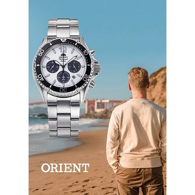 Pre-owned Orient Men's Metal Band Sports Diver Design  Mako Rn-tx0203s Solar Watch