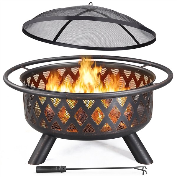 36'' Wood Burning Fire Pit Bonfire Outdoor Heating Fire Bowl