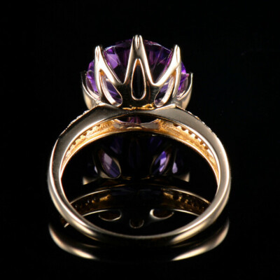 Pre-owned Amethyst Solid 14k Yellow Gold Natural Purple  Fireworks Cutting Diamond Ring
