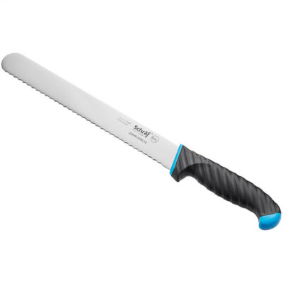 Schraf 10'' Serrated Edge Slicing Knife with Blue TPRgrip Handle