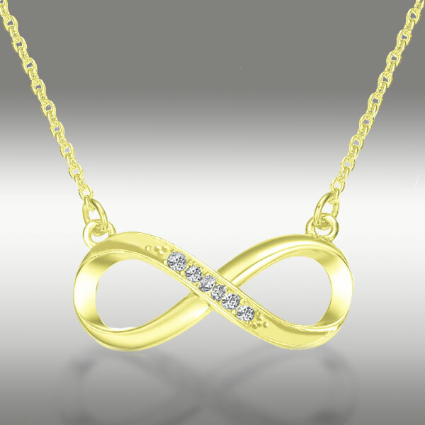 Pre-owned Arista Jewels 0.15 Ct Lab Infinity Pendant Necklace Real 14k Solid Yellow Gold 16" + 2" Gift