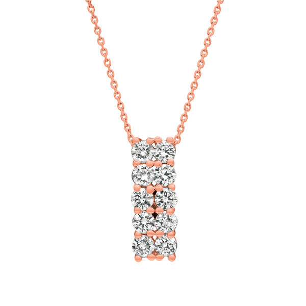 Pre-owned Morris 1.00 Carat Natural Diamond Two Rows Necklace 14k Rose Gold G-h Si 18'' In Pink