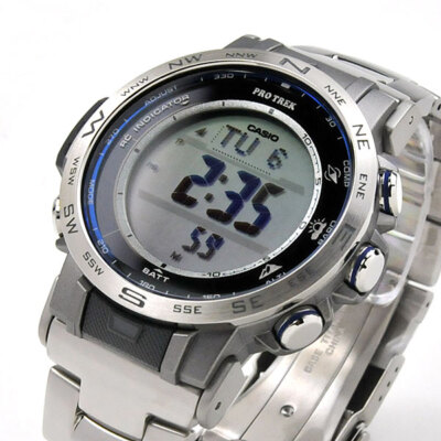 Pre-owned Casio Pro Treck Prw-31yt-7jf Radio Solar Titanium Band Sapphire Crystal Watch