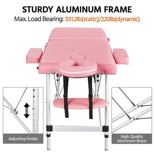 Aluminum Massage Bed Facial Salon Spa Bed 2 Fold Portable Eyelash Extension Bed