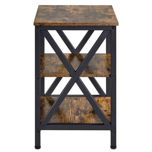 3 Tier Rustic End Table Industrial X Shape Small Wooden Side Table Living Room