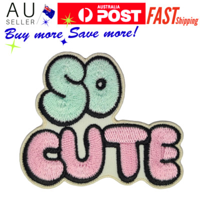 SO CUTE Iron on Patch Pink Green Pastel Text Letter Word Phrase 6.2×5×0.1cm(2g)