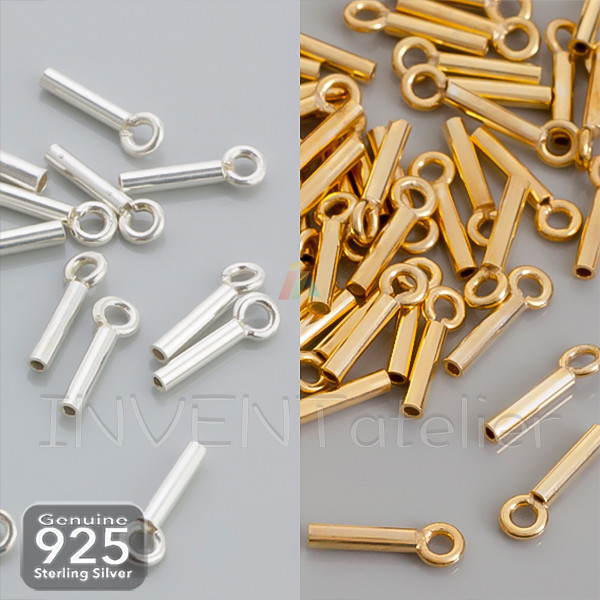 10 pcs Sterling Silver Tube End Cap W// Ring 1.5mm 2mm 3mm or 4mm ID