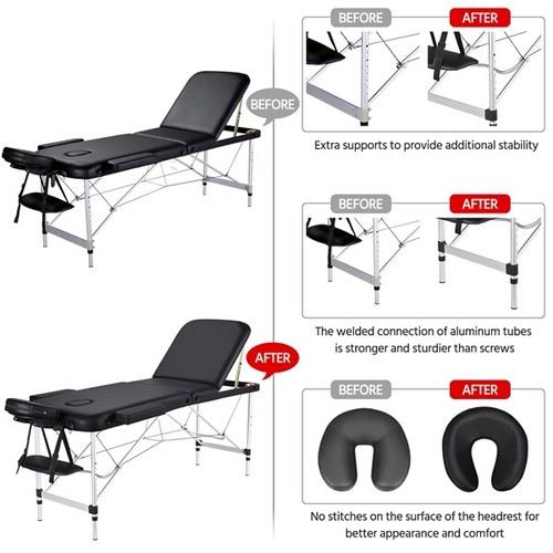 Aluminium Professional Massage Table Adjustable Portable Lashing Bed 3 Folding