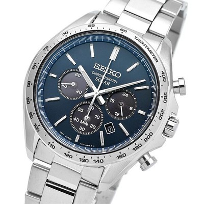 Pre-owned Seiko Selection Sbpy163 Blue Panda Chronograph Solar Men's Watch In Box