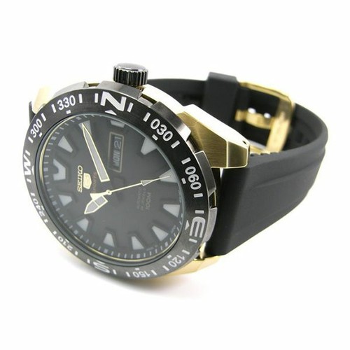 Pre-owned Seiko Gold Sports Automatic Black Face With Rubber Buckle Srp750j1 Us4
