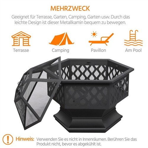 Ø61cm Feuerschale sechseckige Feuerstelle Garten Feuerkorb Firepit