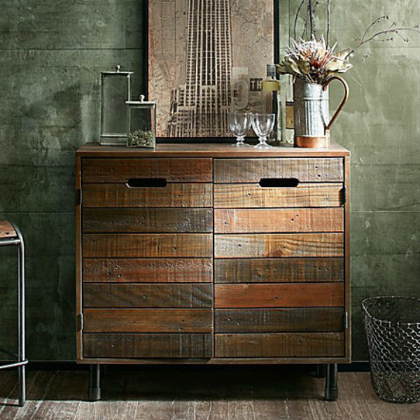 Accent Chest Pine Slats Multi Color Stain Two Doors Furniture Storage Home