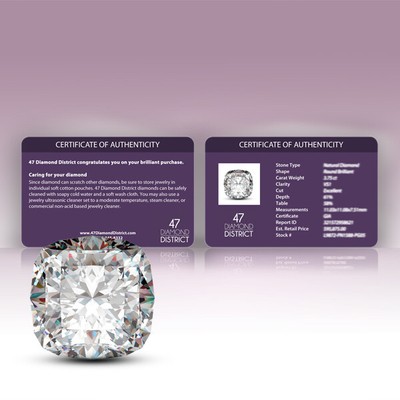 3.50ct. G-VS2 Ex Polish Square Cushion GIA Certified Diamond 8.80x8.48x5.80mm