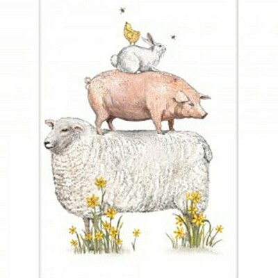Mary Lake-Thompson Stacked Animals Spring Sheep Pig Rabbit Chick Kitchen Towel