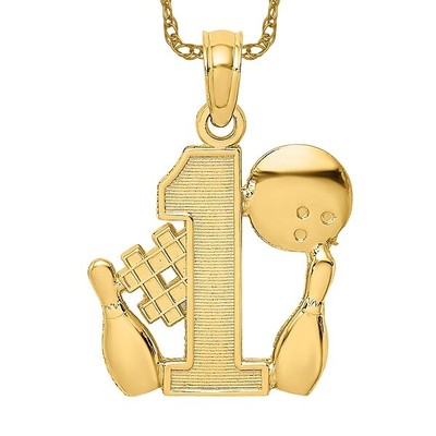 14K Yellow Gold Best Bowling Ball Two Pins Necklace Charm Sports Pendant