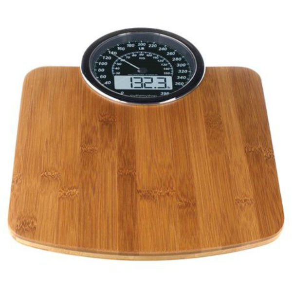 Wood Bathroom Scale Analog and Digital Display 396 lb Cap. Health Weight Loss