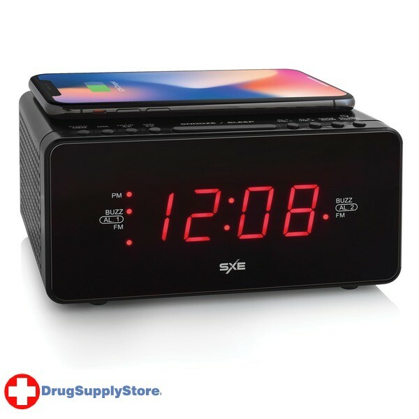 PE Digital LED Clock Radio with Wireless Charging and 1-Amp USB Charging Port
