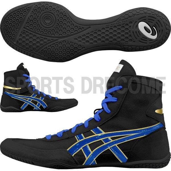 Pre-owned Asics Wrestling Shoes 1083a001 Ex-eo / Black/royal Blue/gold Edge Twr900 Box