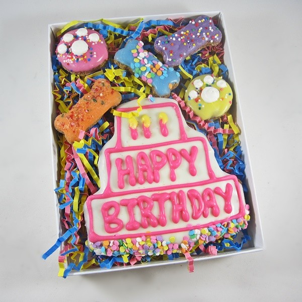 Happy Birthday Three Tier Cookie Dog Bone Assortment Box - Free Shipping