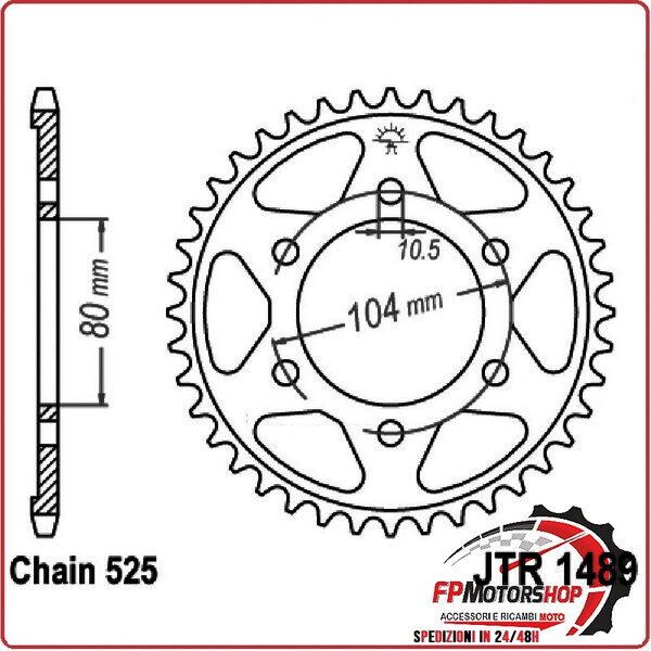 CORONA PER TRASMISSIONE MOTO JT 1489 Z43 JTR1489.43 43 DENTI ACCIAIO PASSO 525