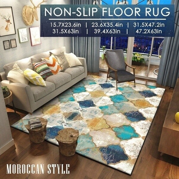 Moroccan Style Rug Non Slip Floor Mat Rectangular Carpet Bedroom