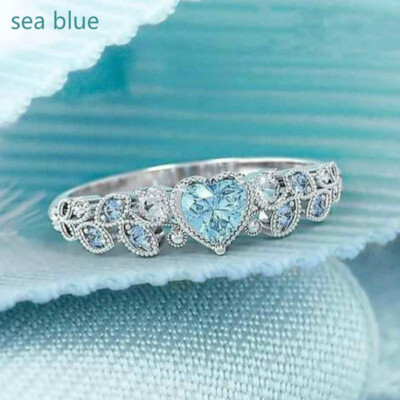 Pretty Jewelry Heart Cubic Zircon Girl Gift 925 Silver Filled Ring Sz 6-10