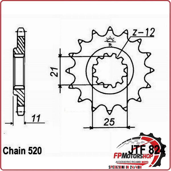 PIGNONE TRASMISSIONE PER MOTO JT 824 Z12 JTF824.12 12 DENTI ACCIAIO PASSO 520