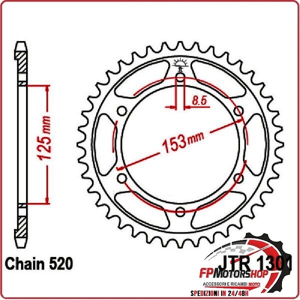 CORONA PER TRASMISSIONE MOTO JT 1301 Z40 JTR1301.40 40 DENTI ACCIAIO PASSO 520