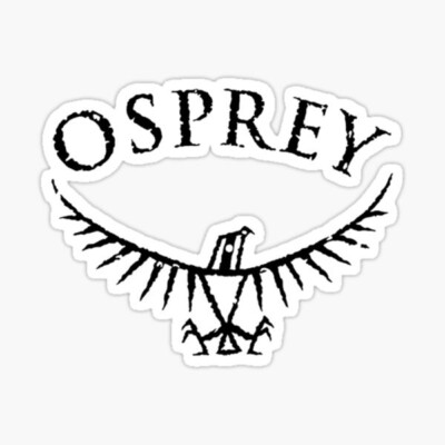 OSPREY BACKPACKS 4.5'' X 3.25'' BLACK ON CLEAR STICKER CLIMBING HIKING SKIING!