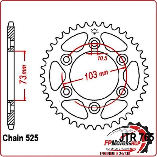 CORONA PER TRASMISSIONE MOTO JT 765 Z43 JTR765.43 43 DENTI ACCIAIO PASSO 525