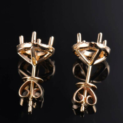 Pre-owned Diamondmounts Round 6mm 14k Yellow Gold Natural Diamond Halo Setting Earrings Stud Semi Mount