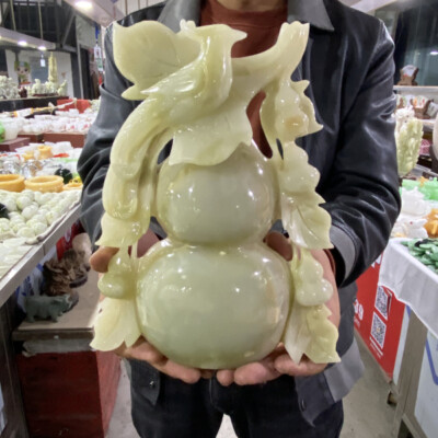 6.4lb Natural Crystal.hetian jade.Hand-carved.Exquisite gourd statues