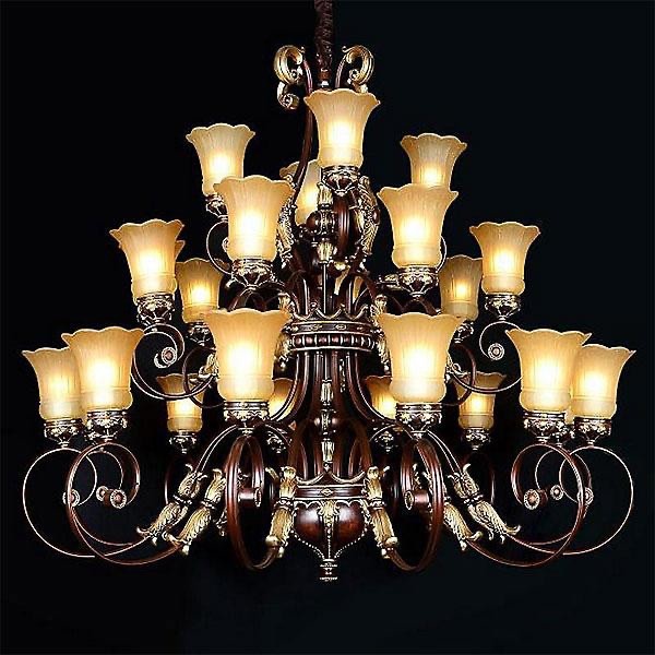 REGALLO 24-Light Gold Decorative Accents Empire Chandelier w/Frosted Tulip Shade
