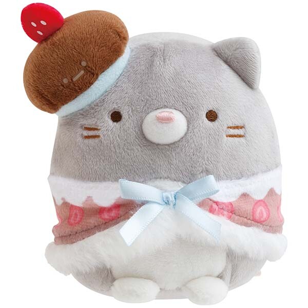 Плюшевая кукла San-X Sumikko Gurashi cat brothers and candy store, серая, 14 см, 5 дюймов, торт