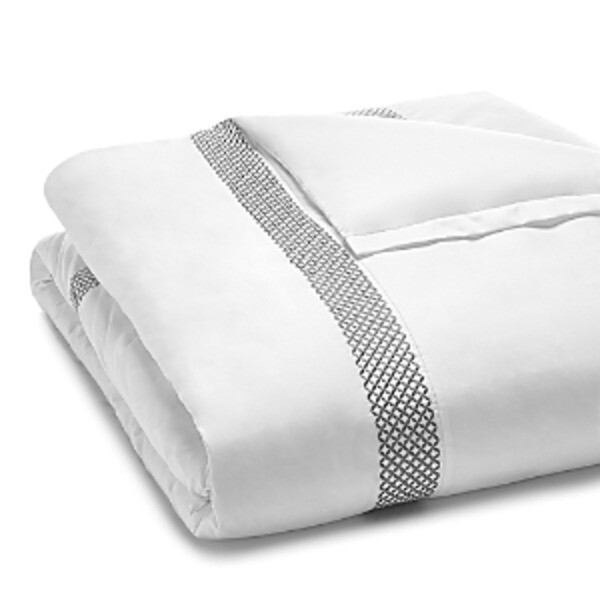 Hudson Park Collection 500TC Embroidered Geo Duvet Cover 39x75in Charcoal/White - Picture 1 of 16