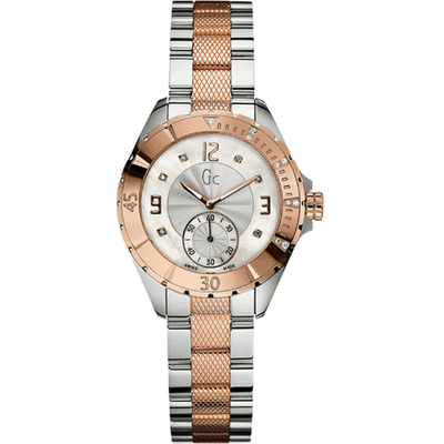 Pre-owned Guess Gc  Collection 2,two Tone Rose Gold,silver+mop,diamond,swiss Watch A70102l1