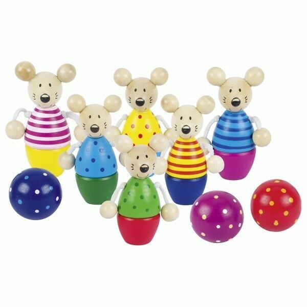 Kegelspiel Speedy Mäuse Goki Kinder Bowling Holz Kegeln Kinderbowling Spielzeug