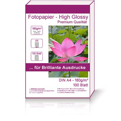 100 Blatt DIN A4 180g/m² Fotopapier Hglossy wasserfest Photopapier hochglänzend