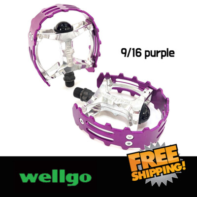 XC-II Wellgo bear trap pedals 9/16'' FOR 3PIECE CRANKS Purple Cage Old school BMX