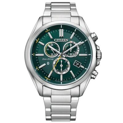 Pre-owned Citizen Bz1050-56w Green Dial Men Watch Chrono Smart Bluetooth Eco-drive Solar