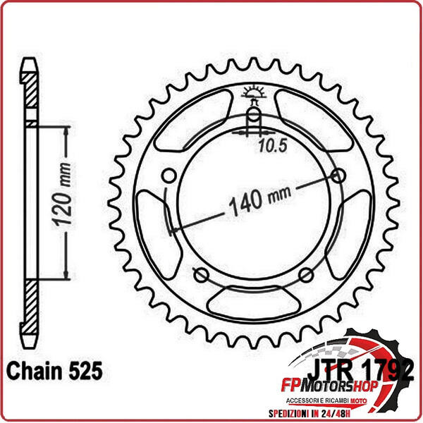 CORONA PER TRASMISSIONE MOTO JT 1792 Z44 JTR1792.44 44 DENTI ACCIAIO PASSO 525