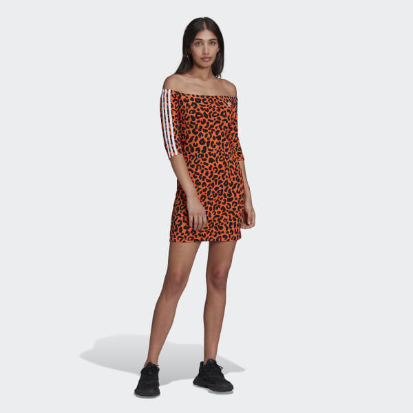 Adidas Women's Rich Mnisi Cheetah Print Dress HC4466 Orange/Black