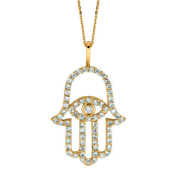 Pre-owned Morris 0.50 Carat Natural Diamond Hamsa Necklace 14k Yellow Gold Si 18'' Chain