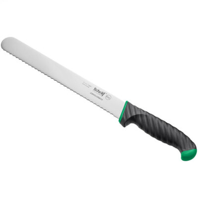 Schraf 10'' Serrated Edge Slicing Knife with Green TPRgrip Handle