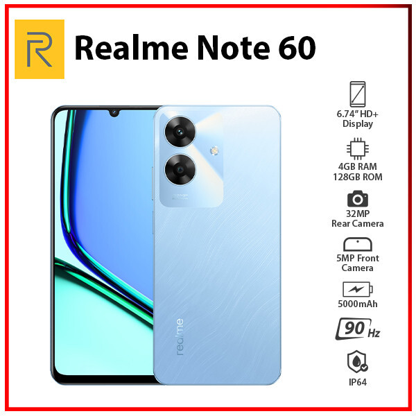 Realme Note 60 Smartphone – 4+128 GB, 48 Monate Garantie, 32 MP Kamera, 5000 MAh Akku