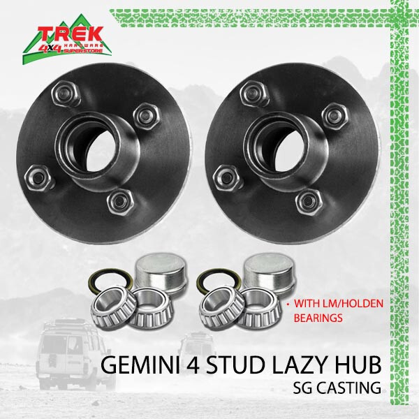2X Trailer Lazy Hubs Gemini BMW Hub 4 Stud Wheel  w/ LM Bearings Kit SG Casting