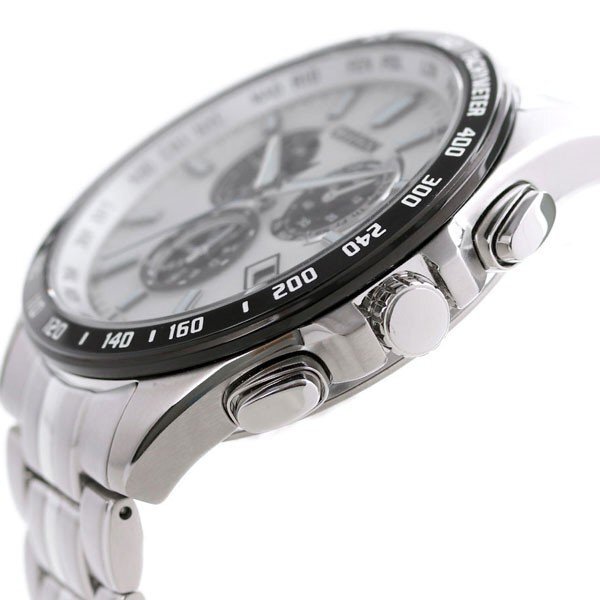 Pre-owned Citizen Collection Cb5874-90a Eco-drive Chronograph Atomic Radio Watch White