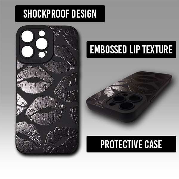 IPHONE 15 PRO MAX CASE Black Embossed Lip Shockproof TPU Protective iPhone Cover