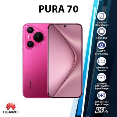 Huawei Pura 70 Android Cell Phone (Pink/12GB+256GB/Dual SIM/Unlocked/NEW)